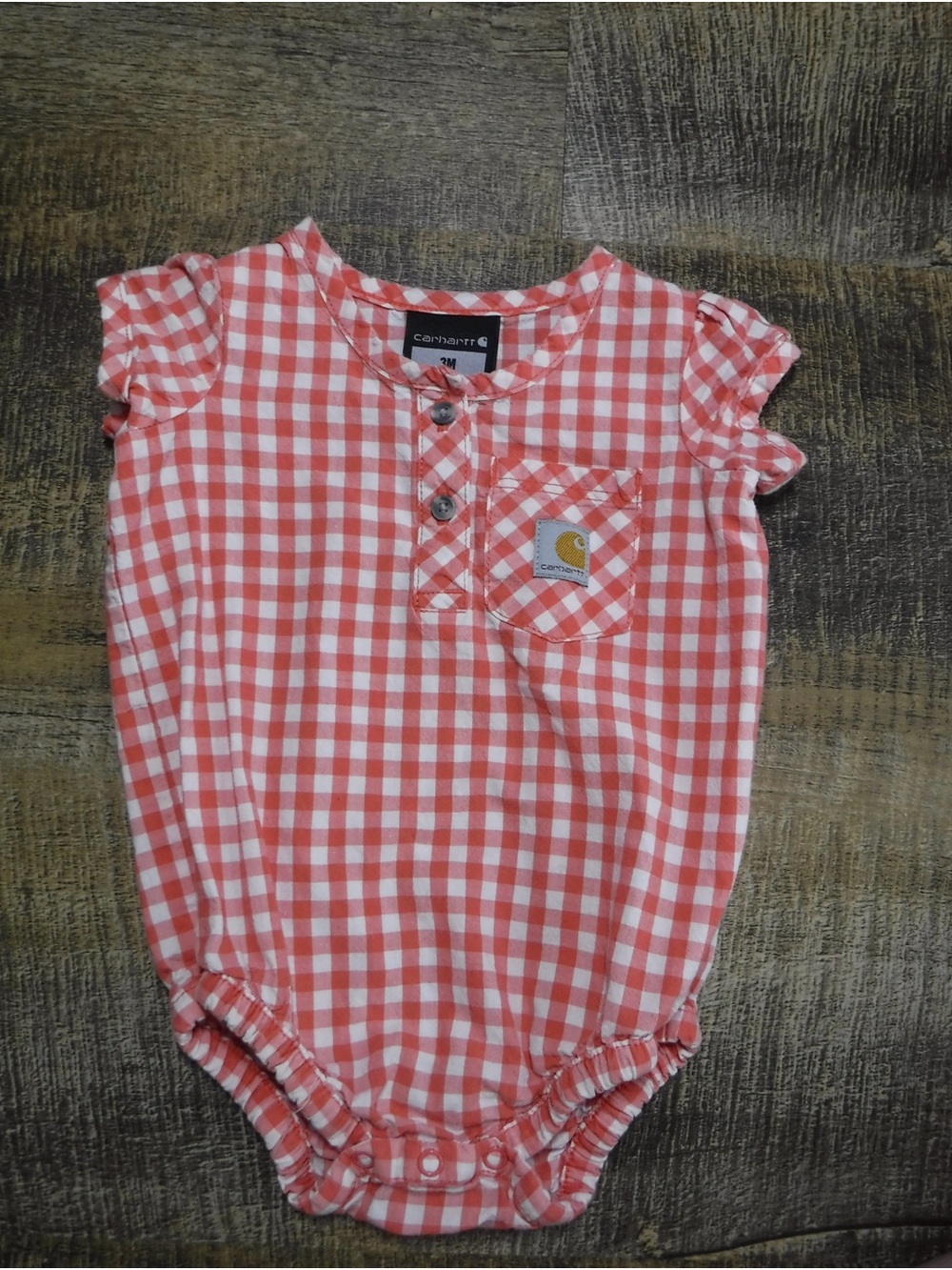 Carhartt Red and White Gingham Baby Onesie